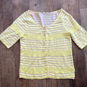 Anthropologie Moth Yellow Striped Cardigan Size Large